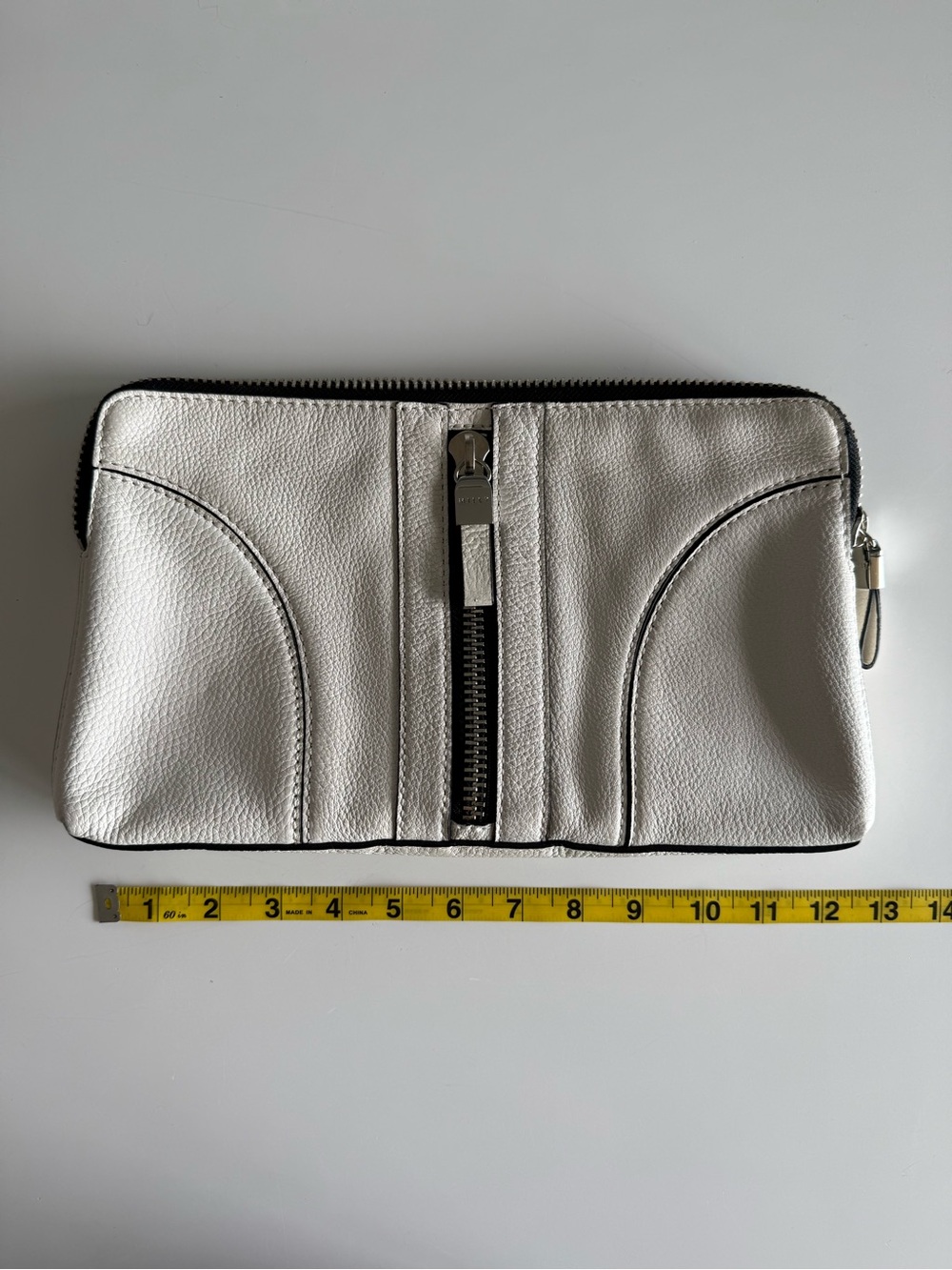 Leather Zip Clutch Wallet - White
